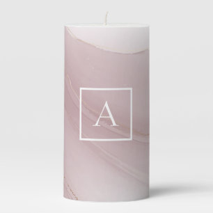 Rose Gold Marble Monogram Pillar Candle
