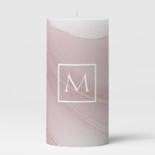 Rose Gold Marble Monogram Pillar Candle
