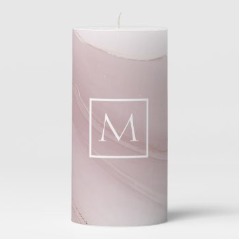 Rose Gold Marble Monogram Pillar Candle by istanbuldesign at Zazzle