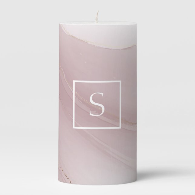 Rose Gold Marble Monogram Pillar Candle (Front)