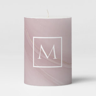 Rose Gold Marble Monogram Pillar Candle