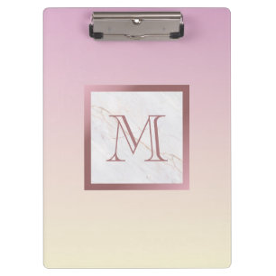 Rose Gold Marble Monogram Pink Ombre Clipboard