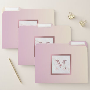Rose Gold Marble Monogram Pink Ombre File Folder