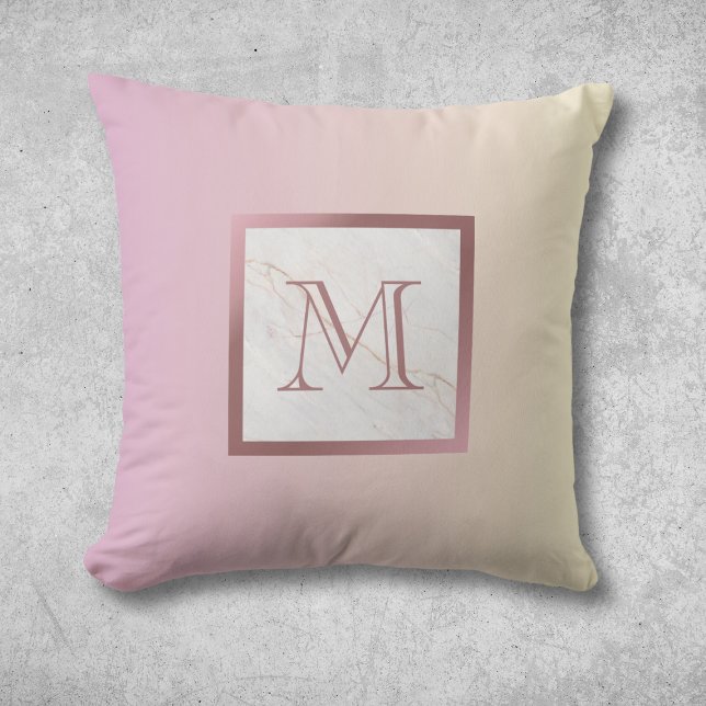 Rose Gold Marble Monogram Pink Ombre Throw Pillow (Creator Uploaded)
