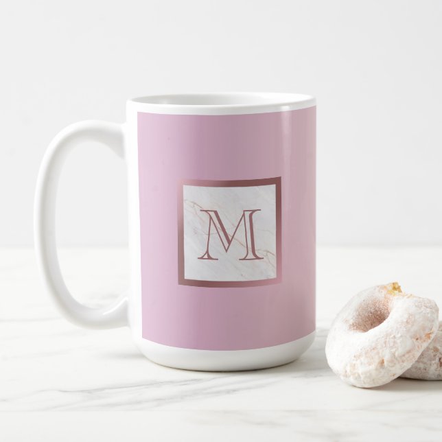 Rose Gold Marble Monogram Pink Vanilla Gradient Coffee Mug (With Donut)