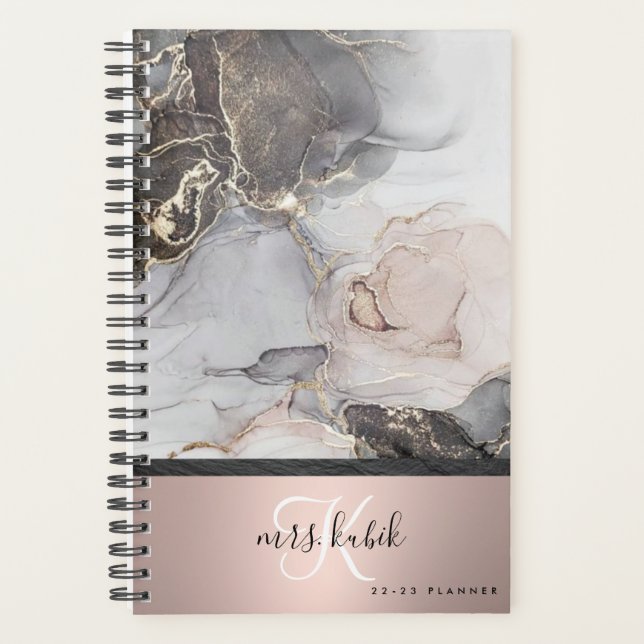 Rose Gold & Marble Monogram Teacher Planner (Front)