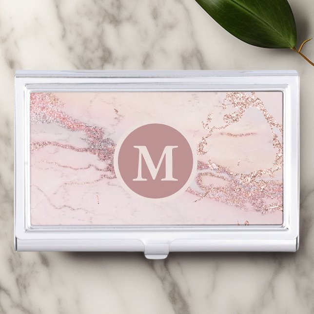 Rose Gold Marble Monogrammed Business Card Case (Creator Uploaded)