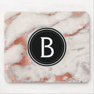 Rose Gold Marble Monogrammed Modern Mouse Pad