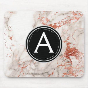 Rose Gold Marble Monogrammed Modern Mouse Pad