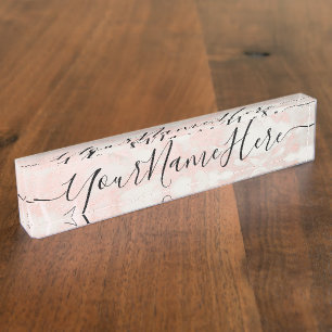 Rose Gold Marble Name Plates with Script Text