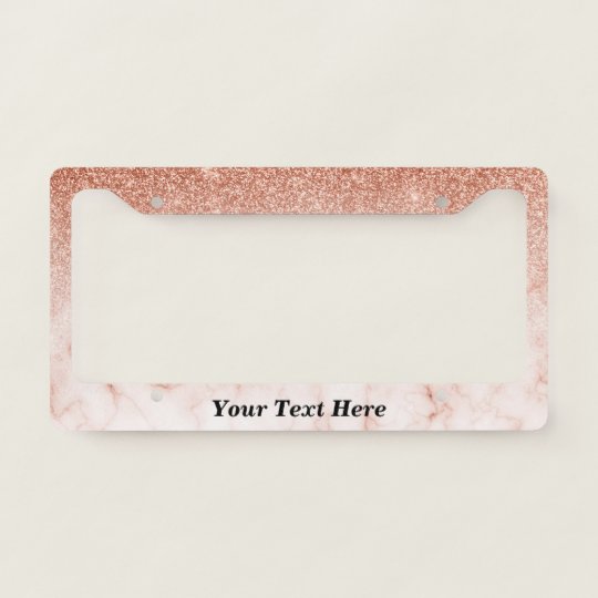 Rose Gold Marble Ombre Custom Text glitter License Plate Frame