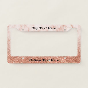 Rose Gold Marble Ombre Custom Text glitter License Plate Frame