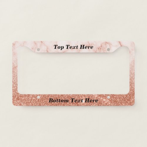 Rose Gold Marble Ombre Custom Text glitter  License Plate Frame