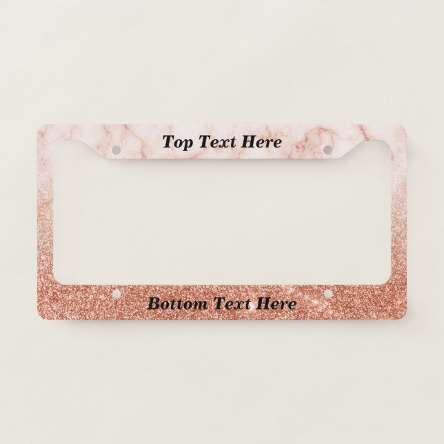Rose Gold Marble Ombre Custom Text glitter  License Plate Frame (Front)