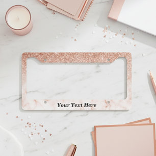 Rose Gold Marble Ombre Custom Text glitter License Plate Frame
