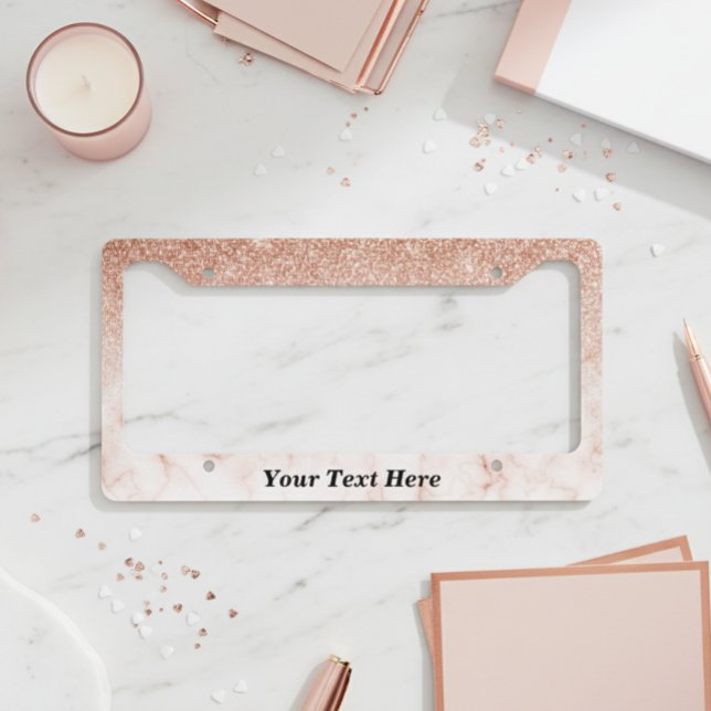 Rose Gold Marble Ombre Custom Text glitter License Plate Frame (Creator Uploaded)
