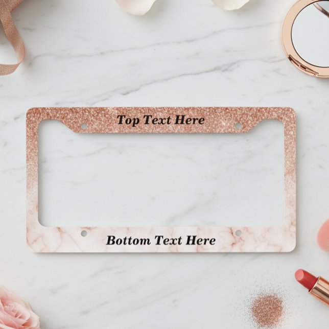 Rose Gold Marble Ombre Custom Text glitter License Plate Frame (Creator Uploaded)