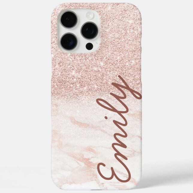 Rose Gold Marble Ombre Glitter Custom Name Case-Mate iPhone Case (Back)
