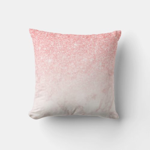 Rose_Gold Marble Ombre  Pink Glitter Throw Pillow