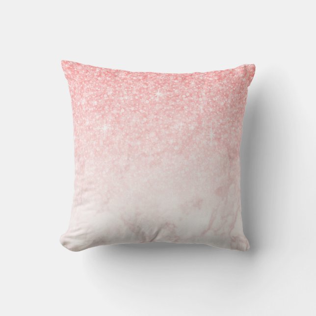 Rose-Gold Marble Ombre & Pink Glitter Throw Pillow (Front)