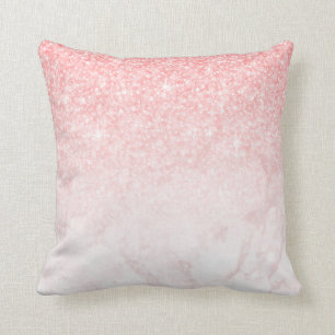 Rose-Gold Marble Ombre & Pink Glitter Throw Pillow