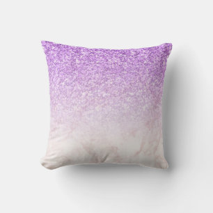 Rose-Gold Marble Ombre & Purple Glitter Throw Pillow