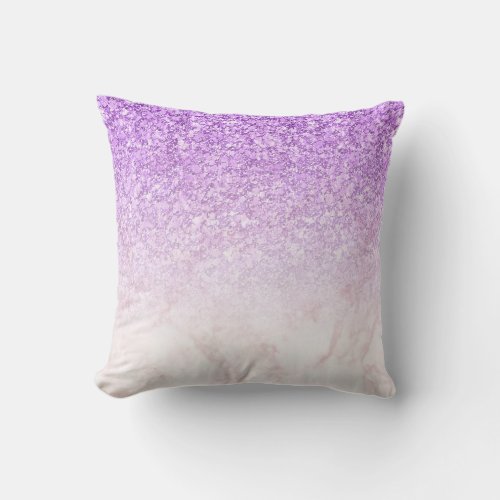 Rose_Gold Marble Ombre  Purple Glitter Throw Pillow