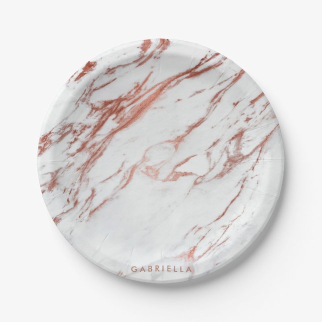 Rose Gold Marble Paper Plates (Front)
