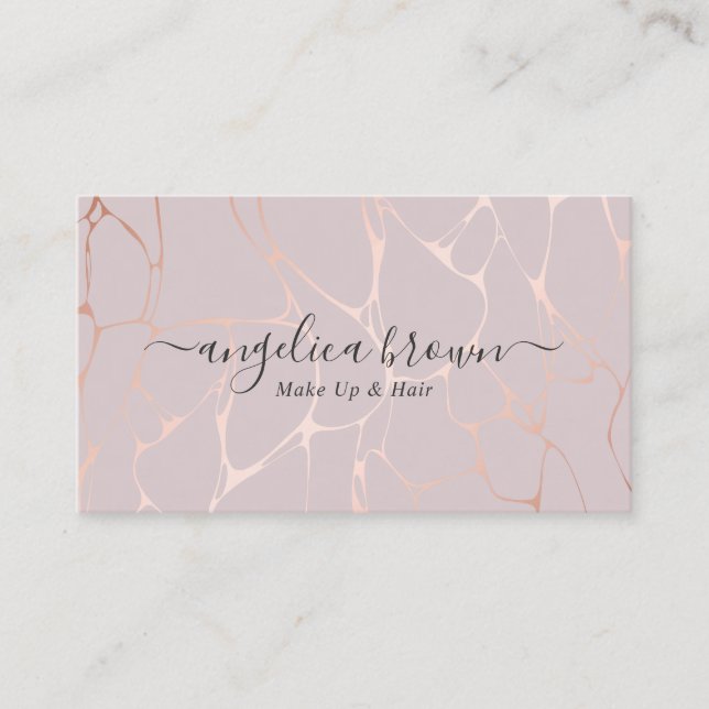 Rose Gold Marble Pattern Signature Script Business Card (Front)