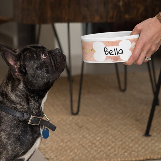 Rose Gold Marble Pet Dog Cat Personalized Bowl (Creator Uploaded)