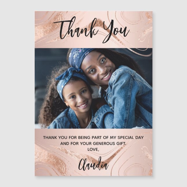Rose gold marble photo thank you magnet (Front)