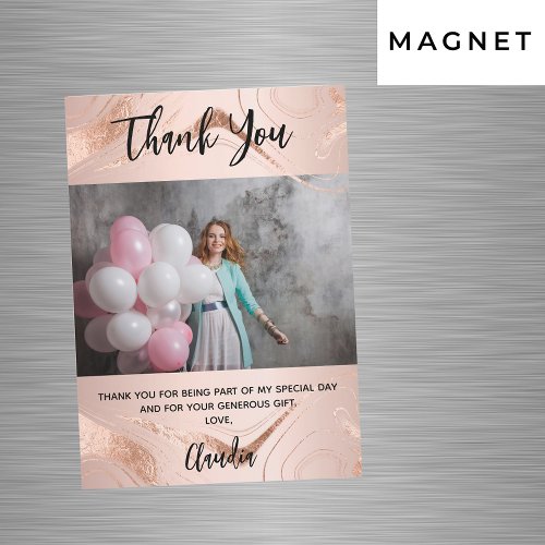 Rose gold marble photo thank you magnet