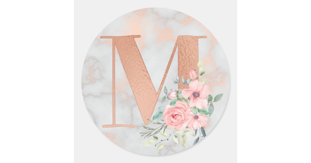 Download Rose Gold Marble Pink Flowers Monogram Letter M Classic ...