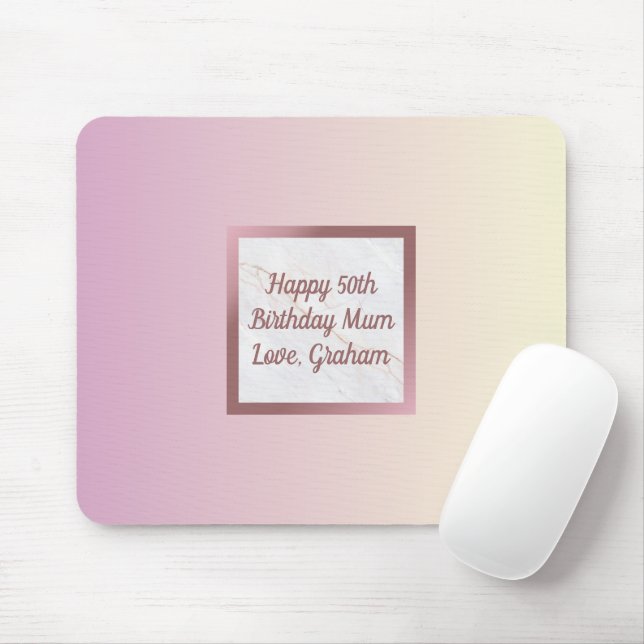 Rose Gold Marble Pink Gradient With Custom Text Mouse Pad (With Mouse)