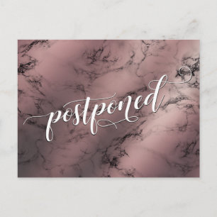Rose Gold Marble Postponed Wedding Announcement Postcard