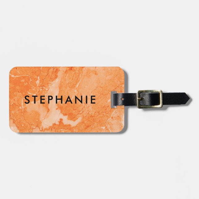 Rose-Gold Marble Print Bold Monogram Luggage Tag (Front Horizontal)
