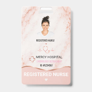 Rose Gold Marble Registered Nurse ID Card Holder Badge