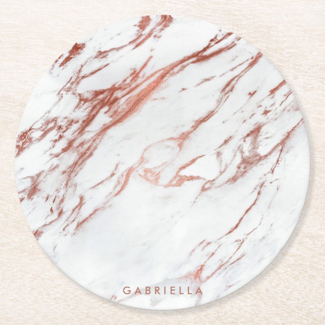 Rose Gold Marble Round Paper Coaster (Front)