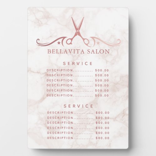 Custom Price Menus 18 Rose Gold Marble Salon Price Menu Plaque