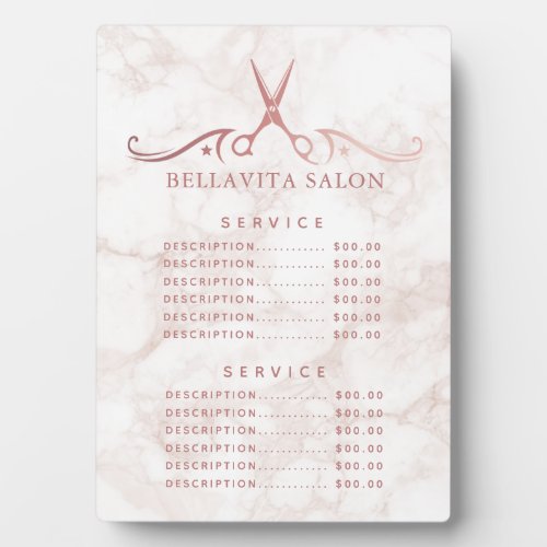 Rose Gold Marble Salon Price Menu Plaque