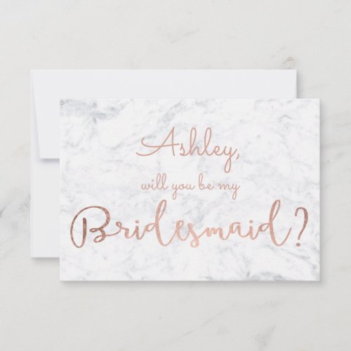 Rose gold marble script be my Bridesmaid Invitation