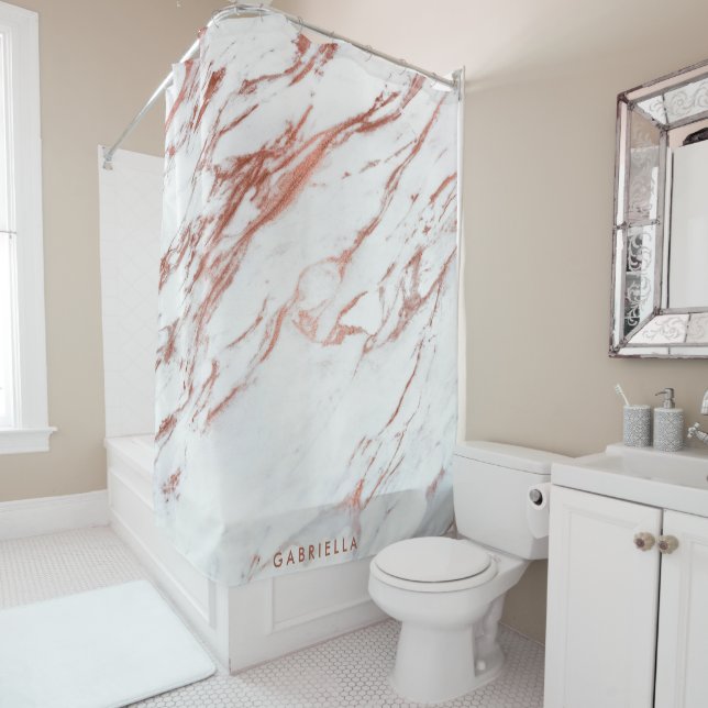 Rose Gold Marble Shower Curtain (In Situ)