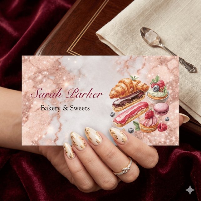 rose gold marble Simple  Bakery pastry Business Card (Creator Uploaded)