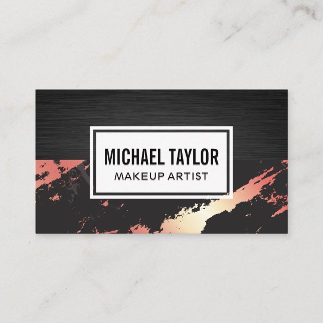 Rose Gold Marble | Sleek Dark Metal Business Card (Front)