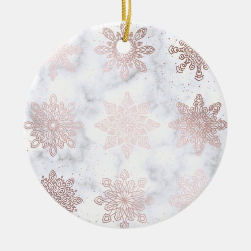 Rose Gold  Marble Snowflake Christmas Pattern Ceramic Ornament