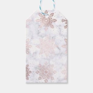 Rose Gold & Marble Snowflake Christmas Pattern Gift Tags