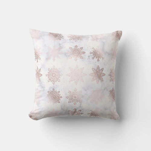Rose Gold  Marble Snowflake Christmas Pattern Throw Pillow