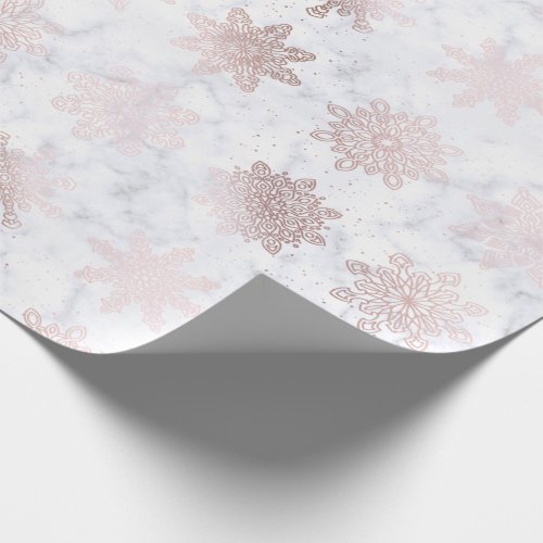 Rose Gold  Marble Snowflake Christmas Pattern Wrapping Paper