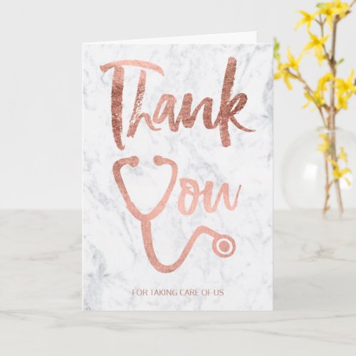 Rose gold marble stethoscope nurse thank you card