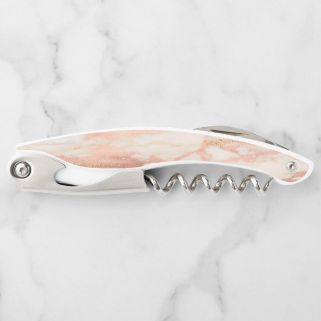 Rose Gold Marble Stone Elegant Pretty Waiter's Corkscrew (Front)